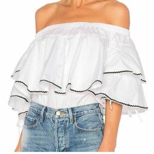 Endless Rose-RUFFLE TRIM OFF SHOULDER TOP IN WHITE